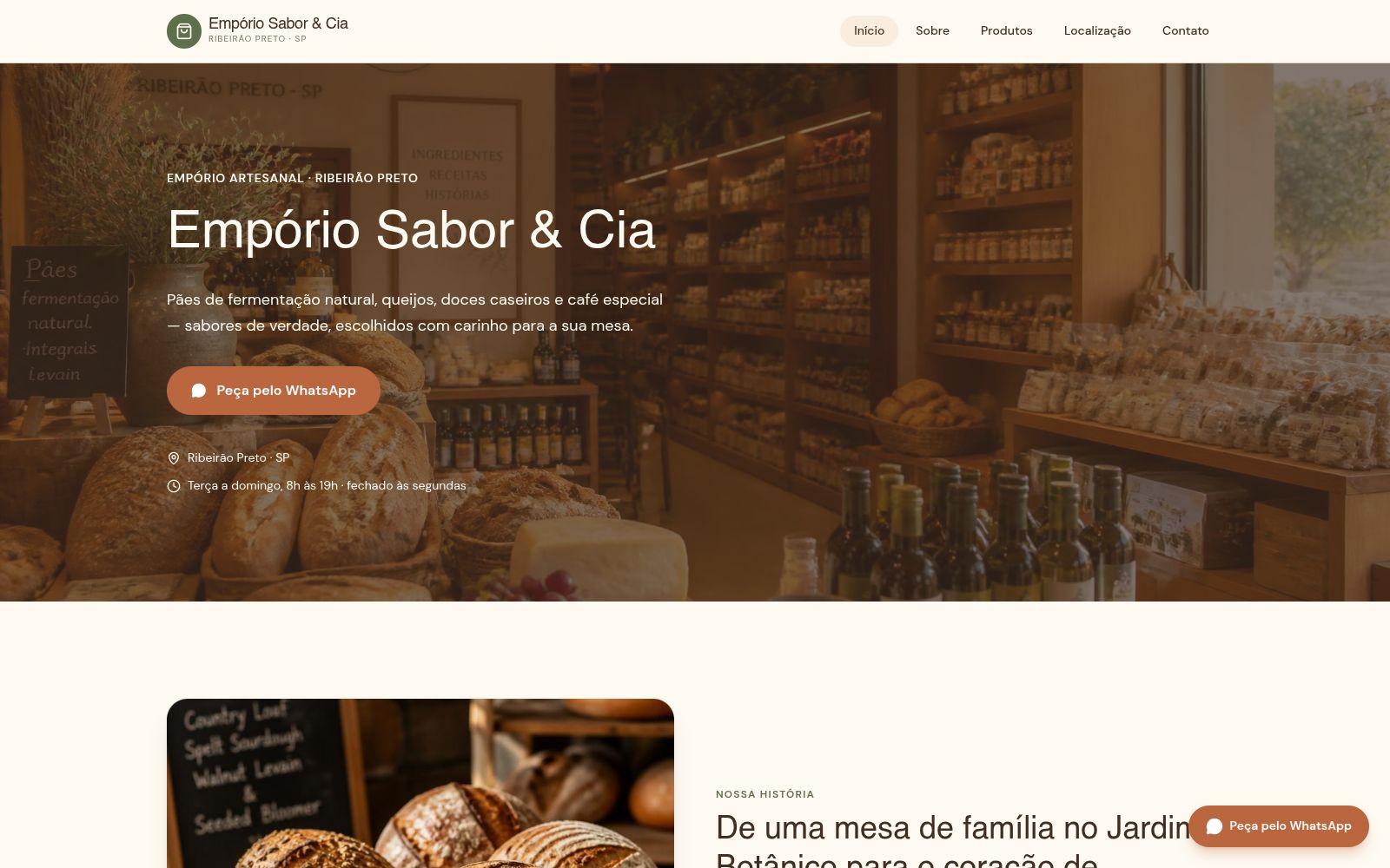 Página inicial do site Empório Sabor & Cia