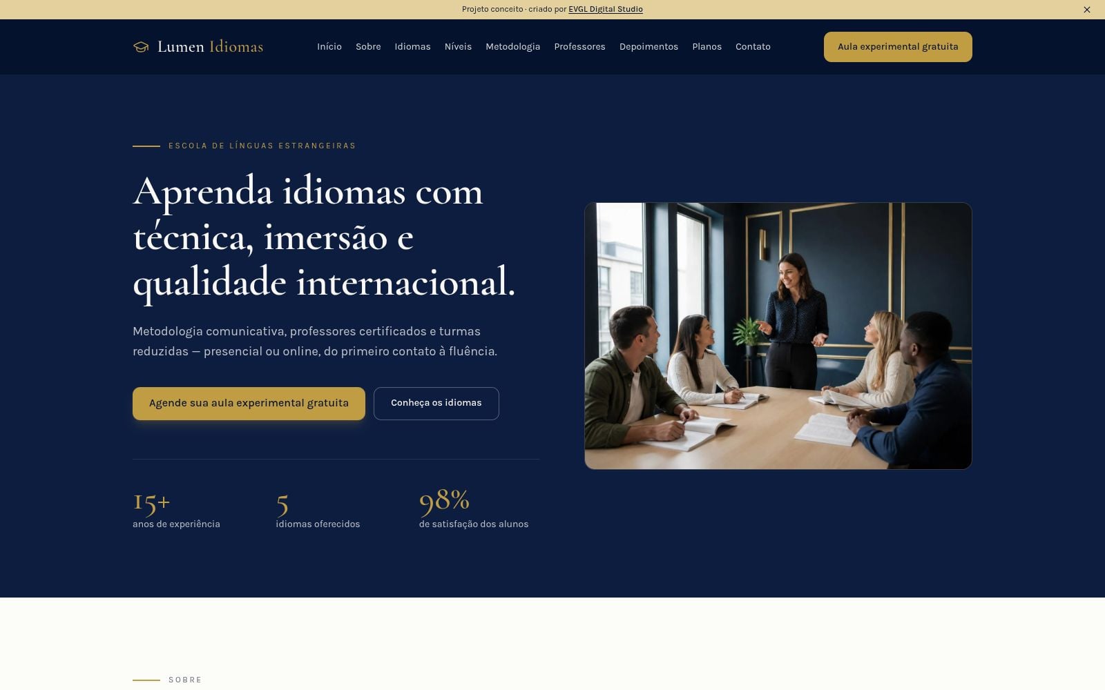 Página inicial do site Lumen Idiomas